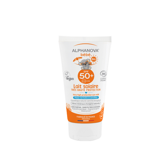 Alphanova Sun bio baby sunscreen milk SPF50+ in 50g tube, gentle sun protection for babies with natural ingredients