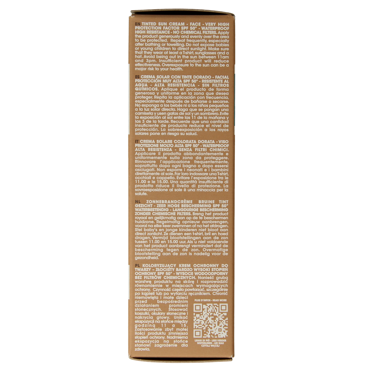 Alphanova Sun bio tinted sunscreen cream with SPF50+ in a 50g tube, showing the golden tinted formula and packaging.