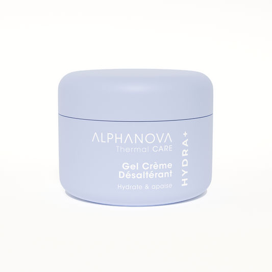 Alphanova Skin Thermal Care Quenching Cream Gel in 50ml jar, lightweight facial moisturizer for hydration and soothing skin.