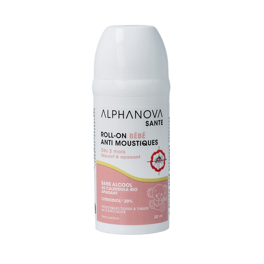 Alphanova Bebe baby roll-on anti-muggen en beten, 30ml, natural insect repellent for gentle skin protection for infants.