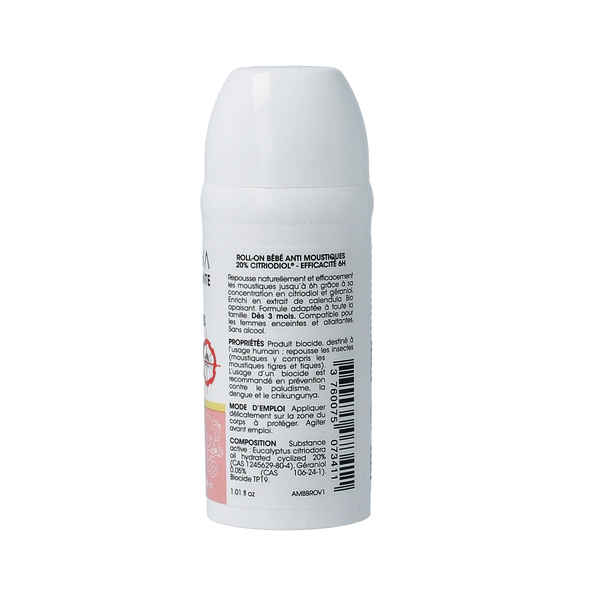 Alphanova Bebe baby roll-on anti-muggen en beten for insect bites, 30ml, with natural ingredients and child-safe design.