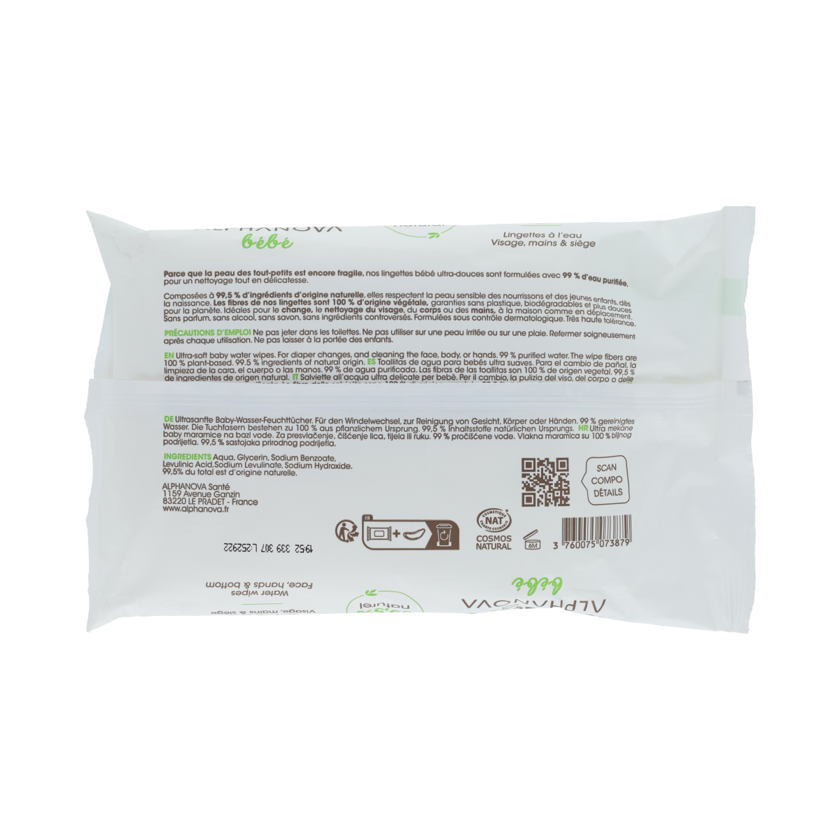 Alphanova Bebe Water Wipes Face & Hands & Bottom 60.00 Stuks