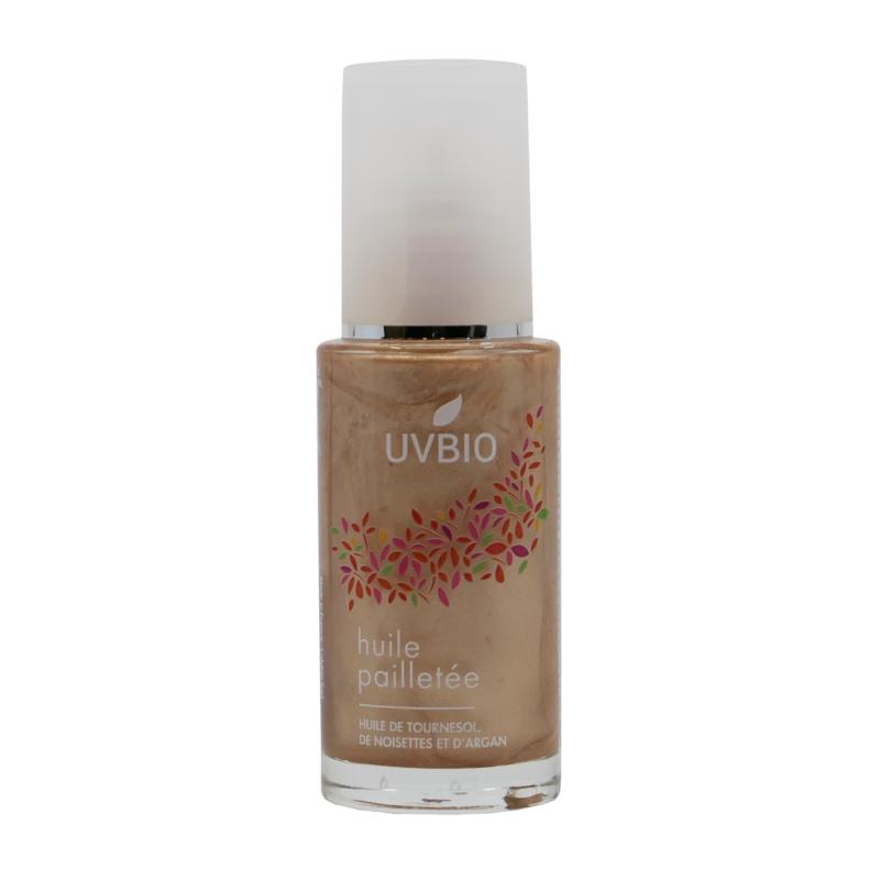 UVBIO Illuminating body oil in a 50ml bottle, featuring a sleek design and natural ingredients for nourishing body care.