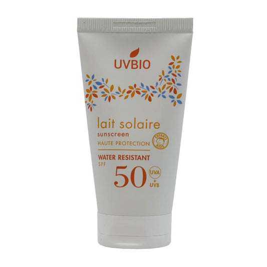 UVBIO Sunscreen SPF50 lotion in 50ml bottle, providing broad-spectrum sun protection with a lightweight, nourishing formula.