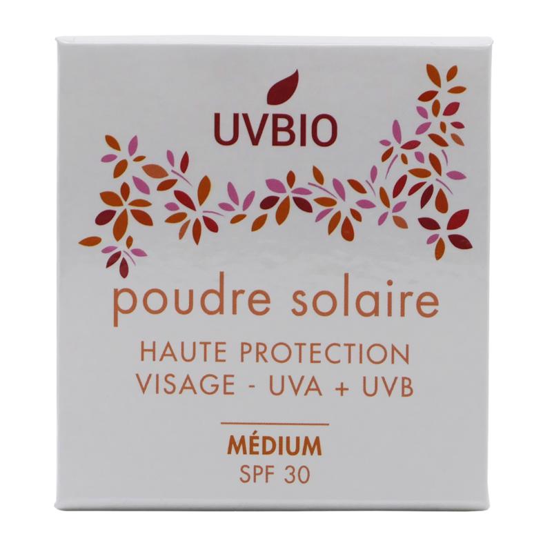 UVBIO Sun powder medium bio SPF30 Zonnen in 10g container, natural mineral sunscreen with UV protection.