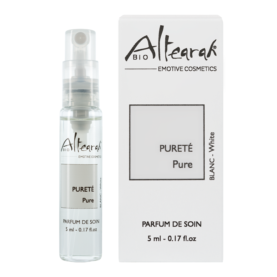 Altearah White Pure Bio Soin Parfum de soin, 5ml, featuring elegant white bottle with minimalist design and natural branding.
