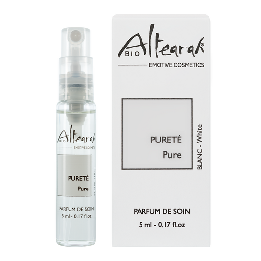 Altearah White Pure Bio Soin Parfum de soin, 5ml, featuring elegant white bottle with minimalist design and natural branding.