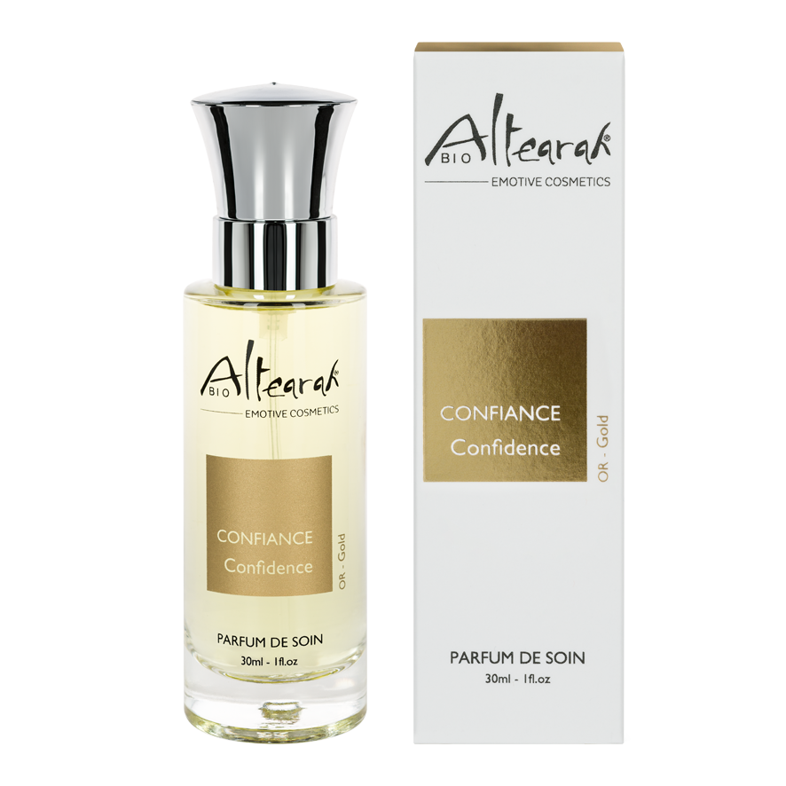 Altearah Gold Confidence bio parfum de soin, 30ml, featuring a luxurious golden-colored bottle of aromatic perfume for wellness and confidence.