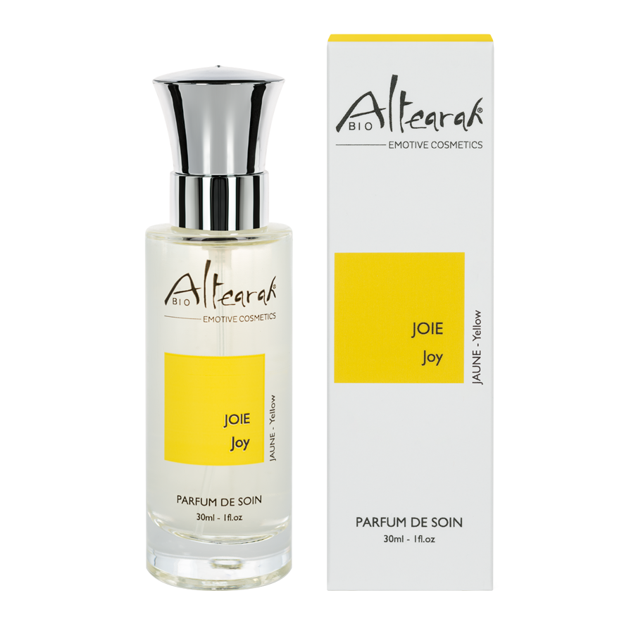 Altearah Yellow Joy Bio Parfum de Soin, a 30ml bottle of scented essential oil perfume with yellow packaging.