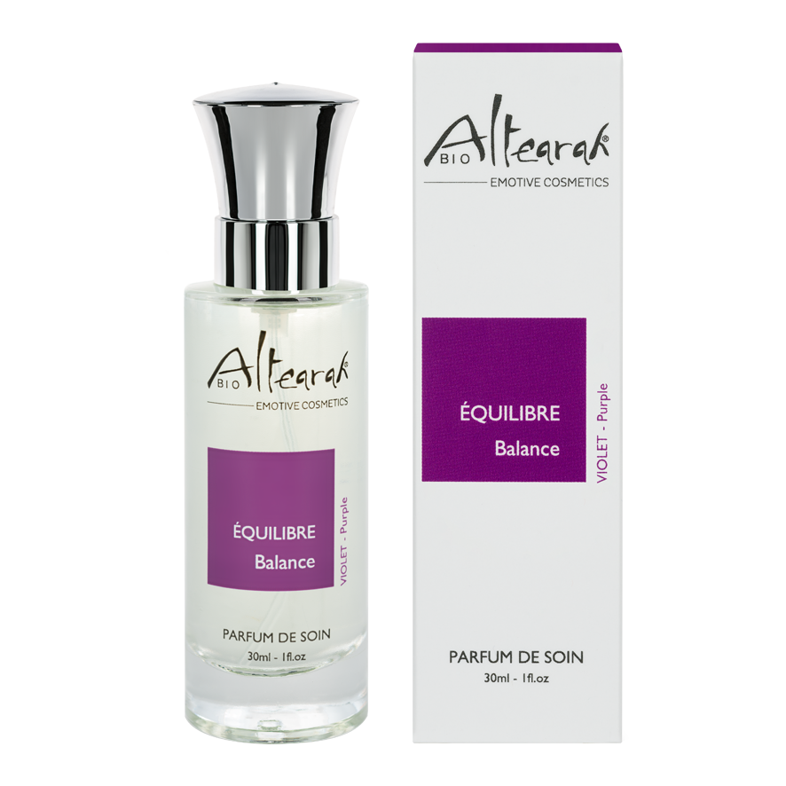 Altearah violet balance bio parfum de soin bottle with purple liquid, 30ml, natural aromatherapy fragrance for emotional well-being