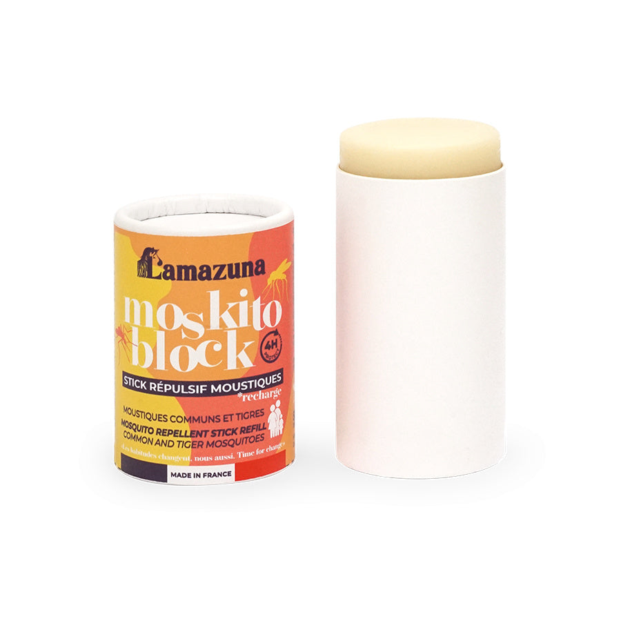 Lamazuna Moskito block refill 50ml for body care, featuring natural ingredients to repel insects and soothe skin.