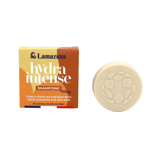 Lamazuna dry hair shampoo bar Hydra Intense, 80g, natural hair care product for nourishing and hydrating dry hair.