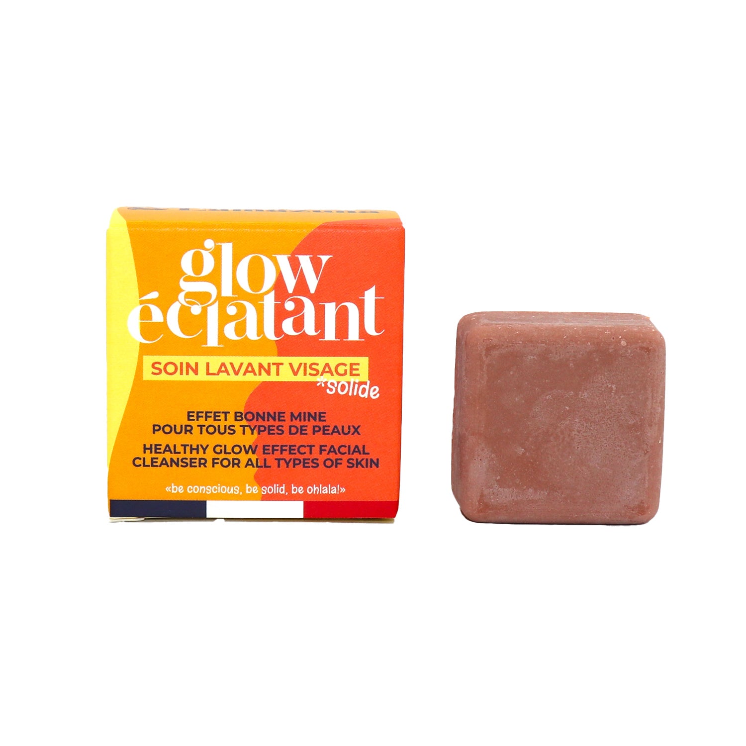 Lamazuna cleansing care bar for normal skin with glow, 30 grams, natural facial skincare product on white background.