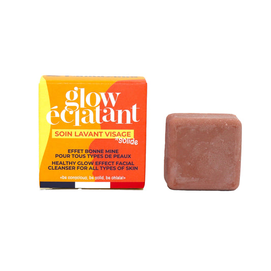 Lamazuna cleansing care bar for normal skin with glow, 30g, natural facial skincare product on white background.