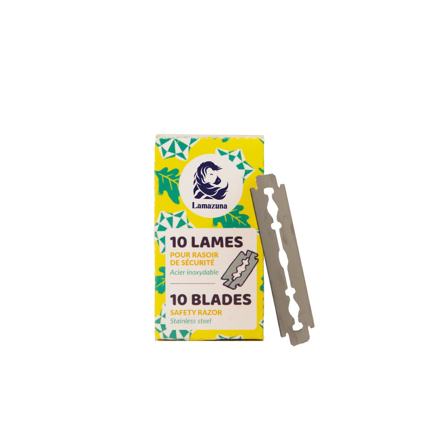 Lamazuna safety razor replacement blades, pack of 10, for eco-friendly shaving tools, shown in the image.