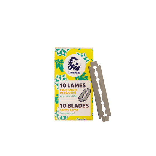 Lamazuna safety razor replacement blades, pack of 10, for eco-friendly shaving tools, shown in the image.