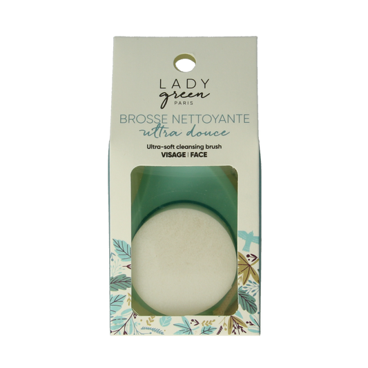Lady Green ultra-soft face cleansing brush for make-up removal, shown in green color with a rounded brush head.