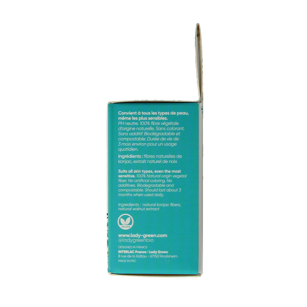 Lady Green green konjac facial sponge with crushed walnut for gentle cleansing, designed for use in bath and shower.