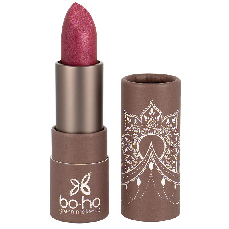 Boho Green Makeup Lipstick Orchidee 204 in green packaging, 3.50g, with a glossy finish and natural floral design.