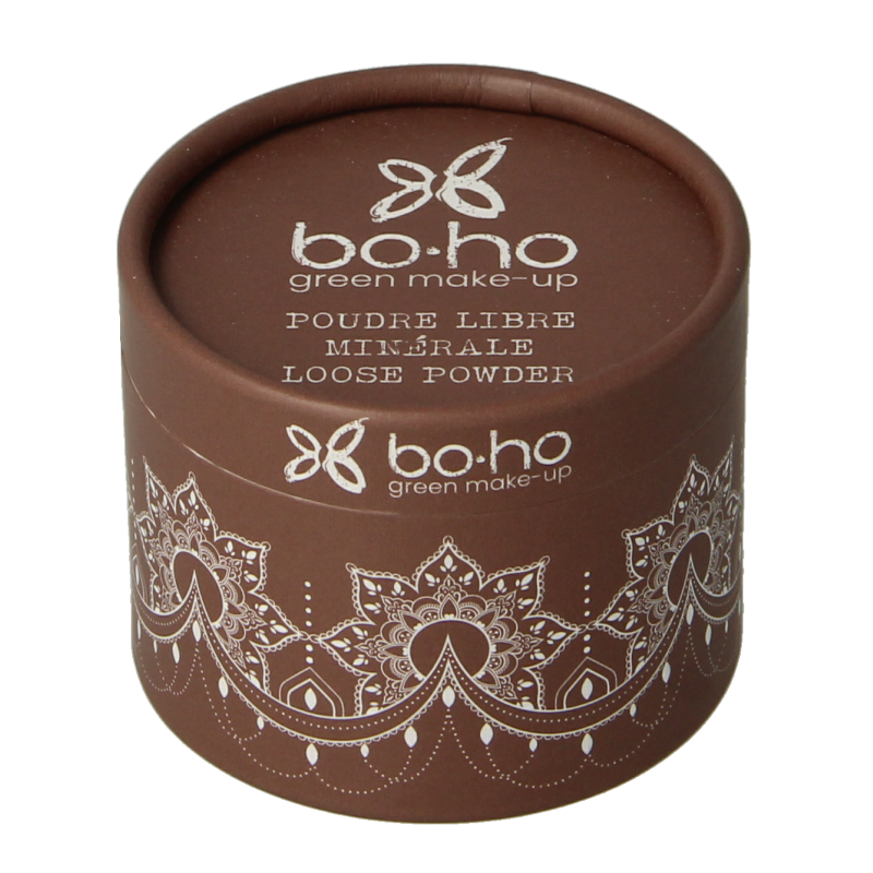 Boho Green Makeup mineral loose powder in beige clair 01, 10g container with natural boho style packaging.