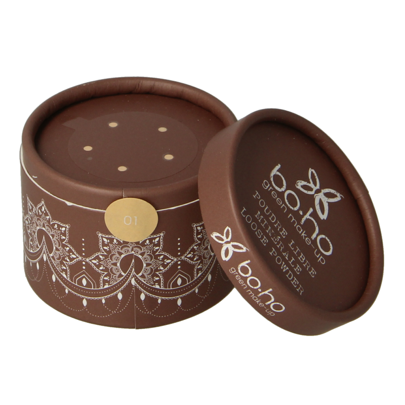 Boho Green Makeup mineral loose powder in beige clair 01, 10g, natural makeup product with green tea extract, in a clear jar.
