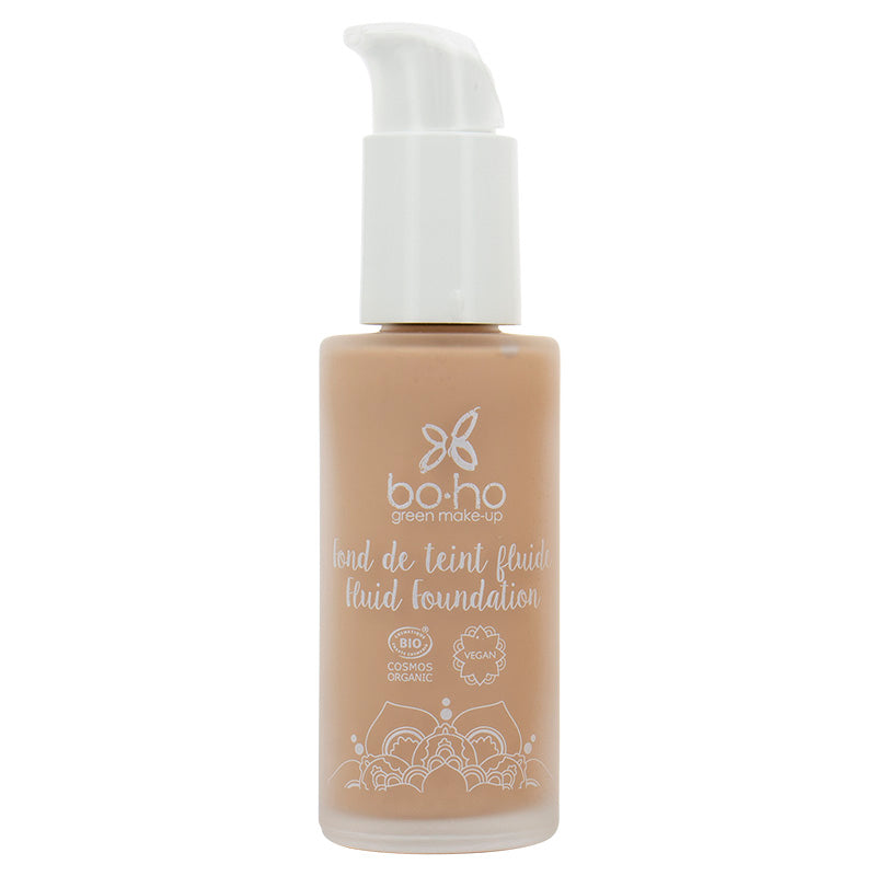Boho Green Makeup liquid foundation in shade 04 Beige Dore, 30ml bottle, natural boho style makeup product.