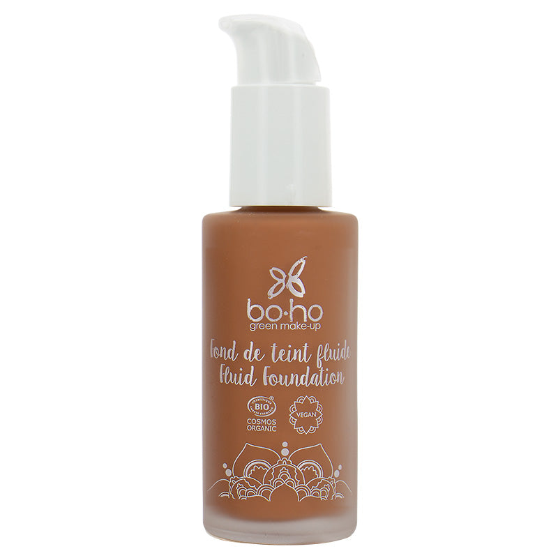Boho Green Makeup liquid foundation in shade 07 Caramel Brun, 30ml bottle, natural makeup product with green branding.