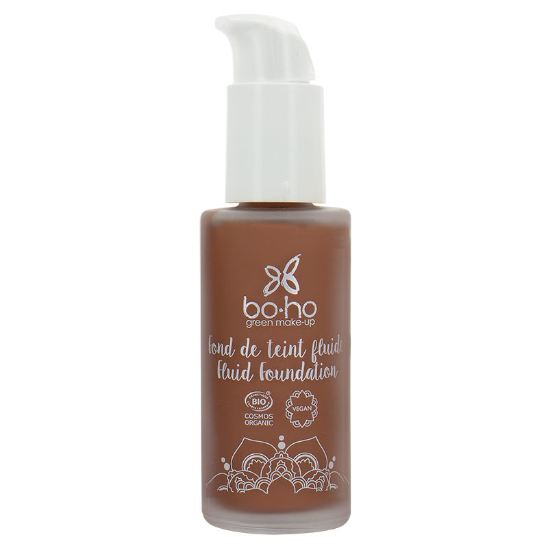 Boho Green Makeup liquid foundation in shade 09 Cacao, 30ml, featuring a natural-looking makeup product in a sleek bottle.
