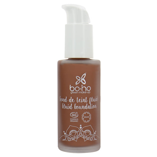 Boho Green Makeup liquid foundation in shade 09 Cacao, 30ml, featuring a natural-looking makeup product in a sleek bottle.