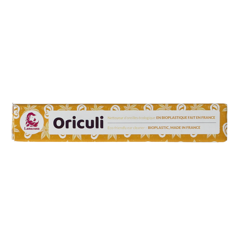 Lamazuna bioplastic yellow oriculi for ear cleaning, eco-friendly reusable ear cleaner, single piece, natural and sustainable design.