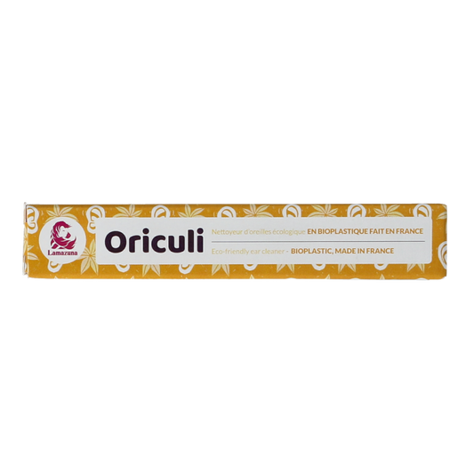 Lamazuna bioplastic yellow oriculi for ear cleaning, eco-friendly reusable ear cleaner, single piece, natural and sustainable design.
