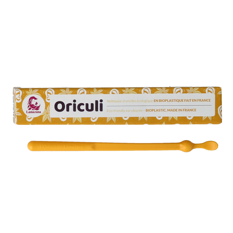 Lamazuna bioplastic oriculi in yellow for ear cleaning, eco-friendly ear care tool, single piece, made of sustainable bioplastic.