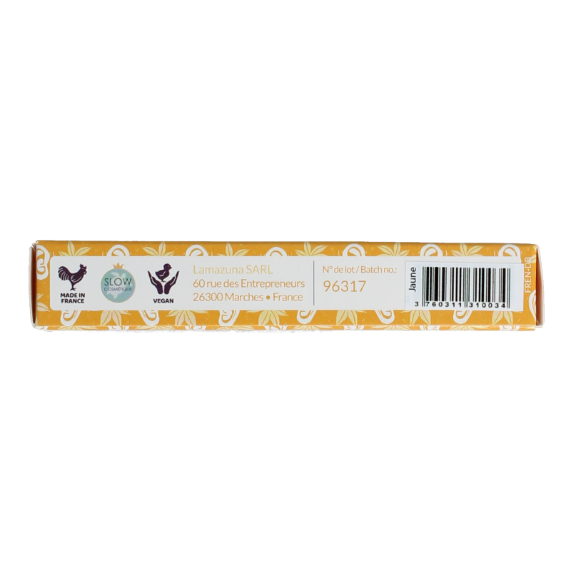 Lamazuna bioplastic oorverzorging oriculi in geel, eco-friendly ear cleaning tool, single piece, natural and sustainable design.