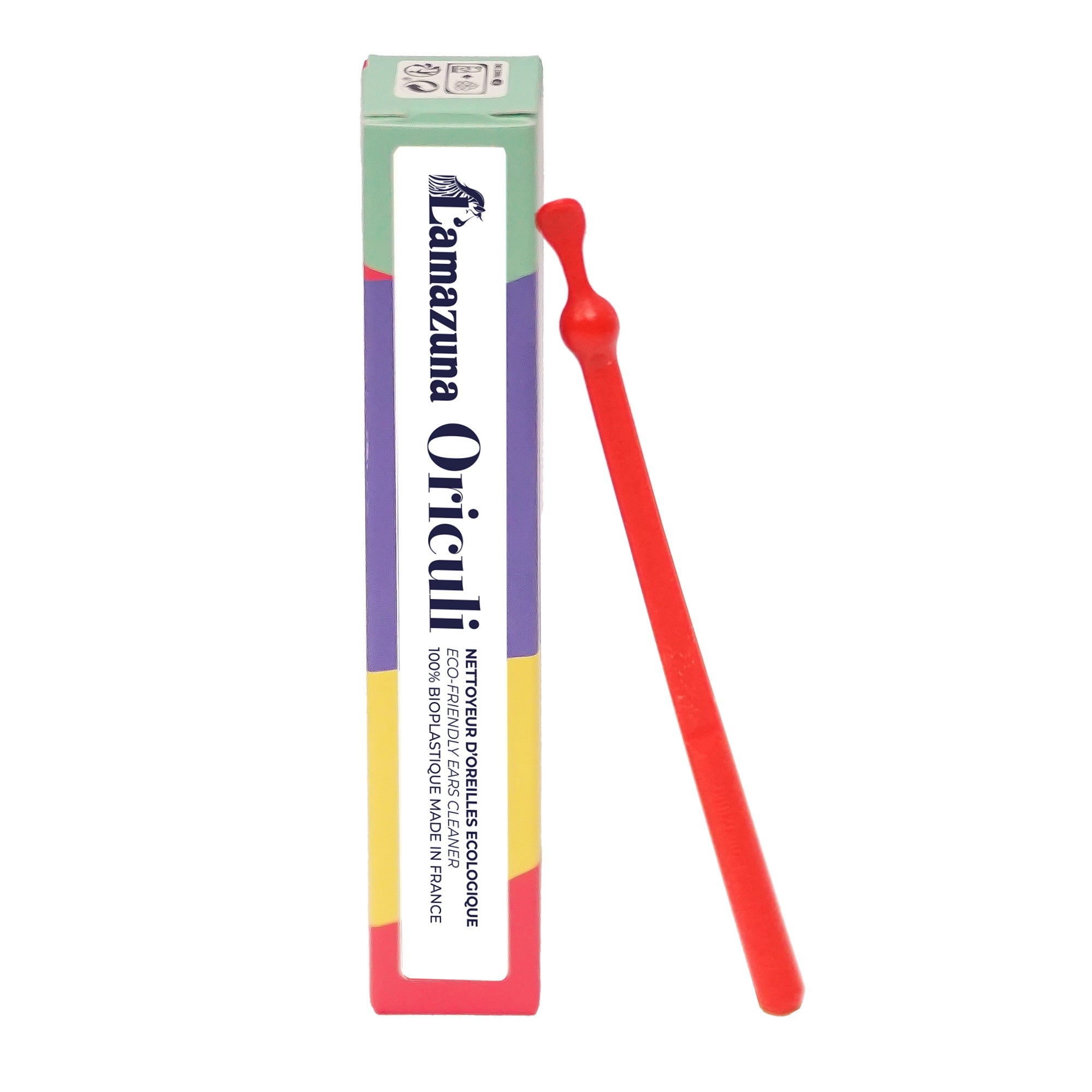 Lamazuna bioplastic oriculi in red for ear cleaning, eco-friendly ear care tool made from sustainable materials.