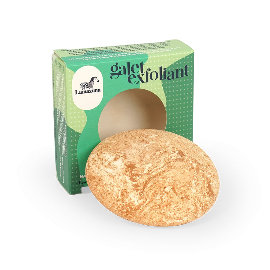 Lamazuna natural scrub stone, a 1-piece stone for exfoliating and skincare, made from natural materials, shown in the image.