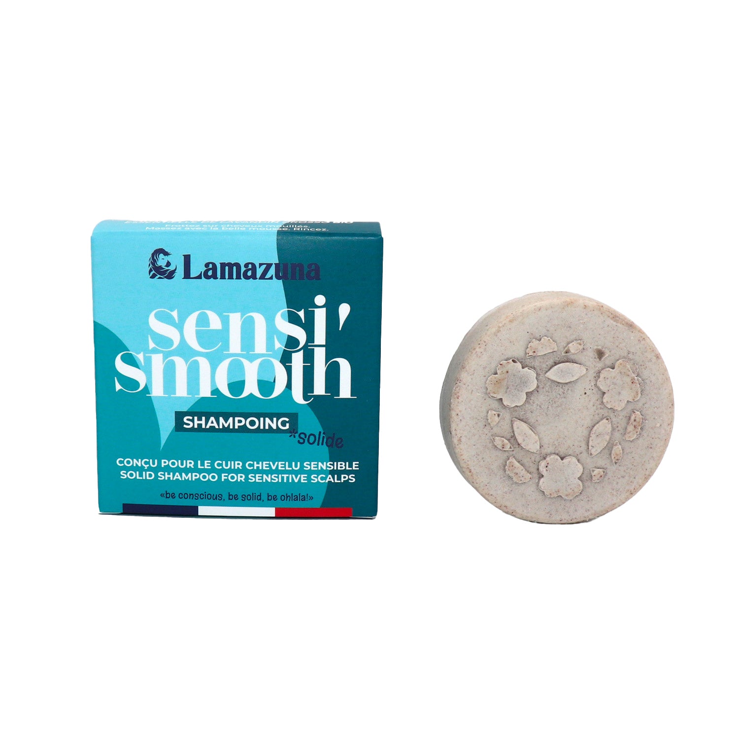 Lamazuna sensitive scalp shampoo bar, Sensi Smooth, 70g, natural hair care product for gentle cleansing and scalp care.