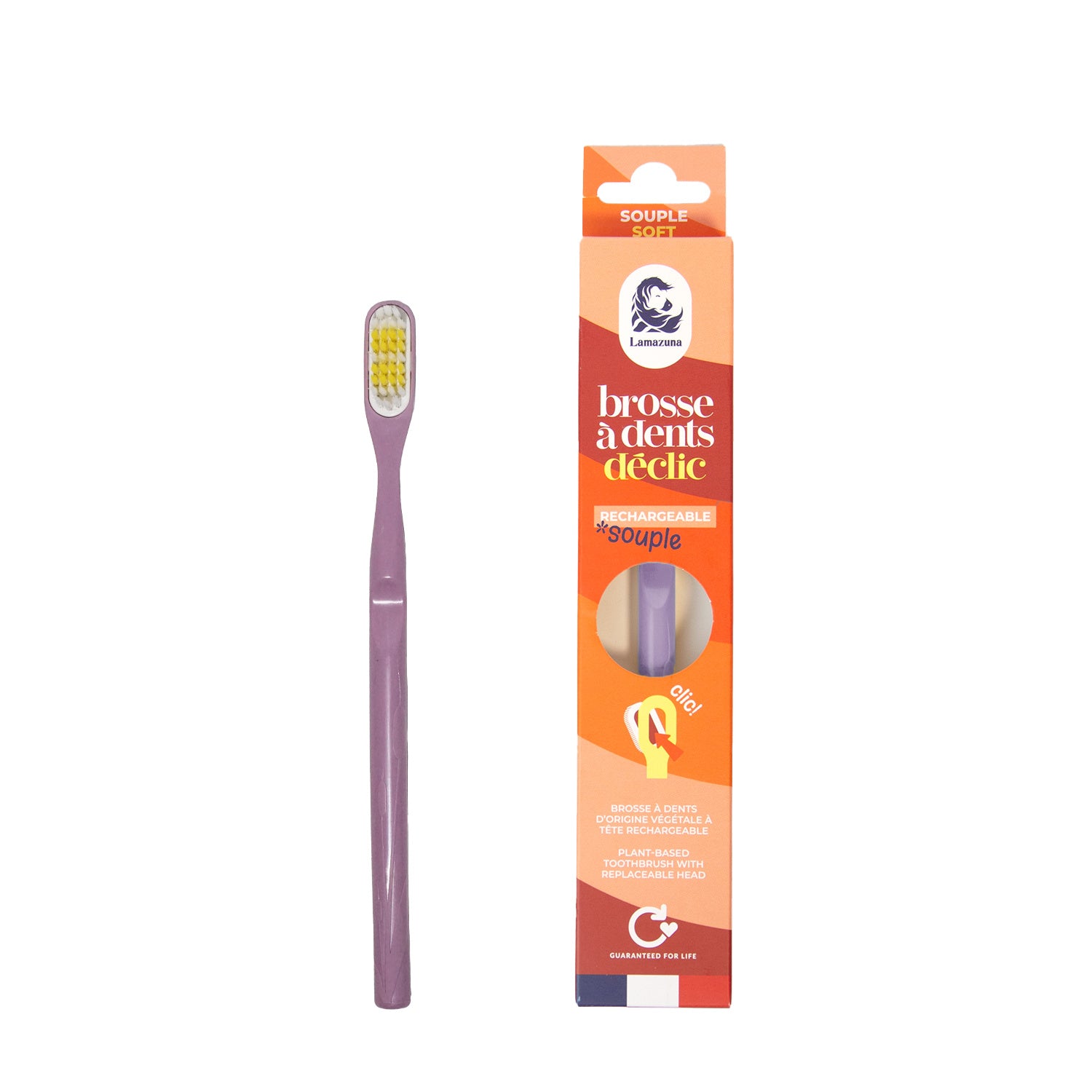Lamazuna soft lilac toothbrush, natural bamboo handle and bristles, eco-friendly Tandenborstels for gentle oral care.
