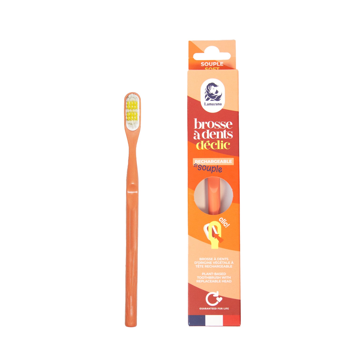 Lamazuna soft coral toothbrush for gentle cleaning, shown with a single toothbrush in natural setting.