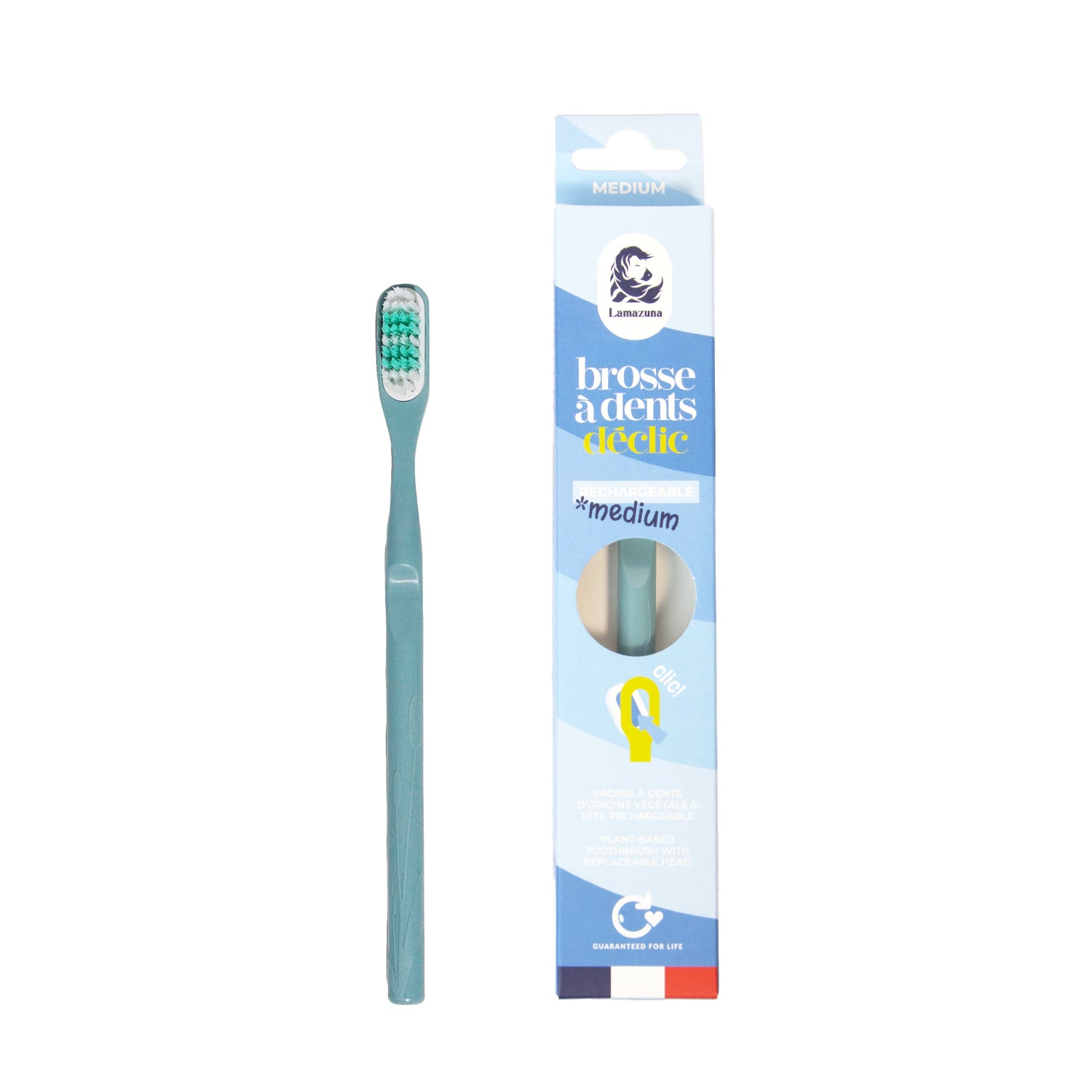 Lamazuna medium storm blue toothbrush for adults, natural bamboo handle with soft bristles, eco-friendly Tandenborstels.
