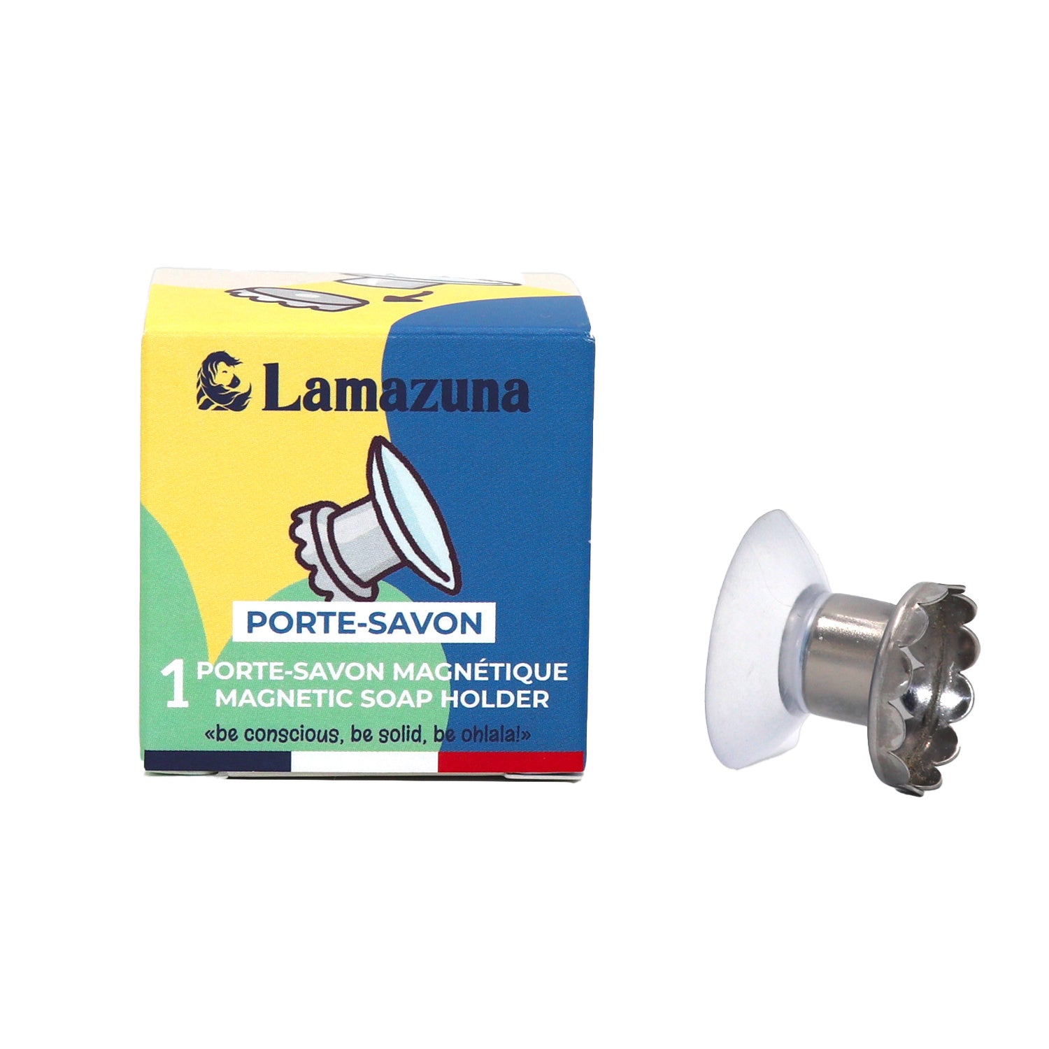 Lamazuna magnetic soap holder for bathroom, featuring sleek design and durable material, mounted on a bathroom wall.