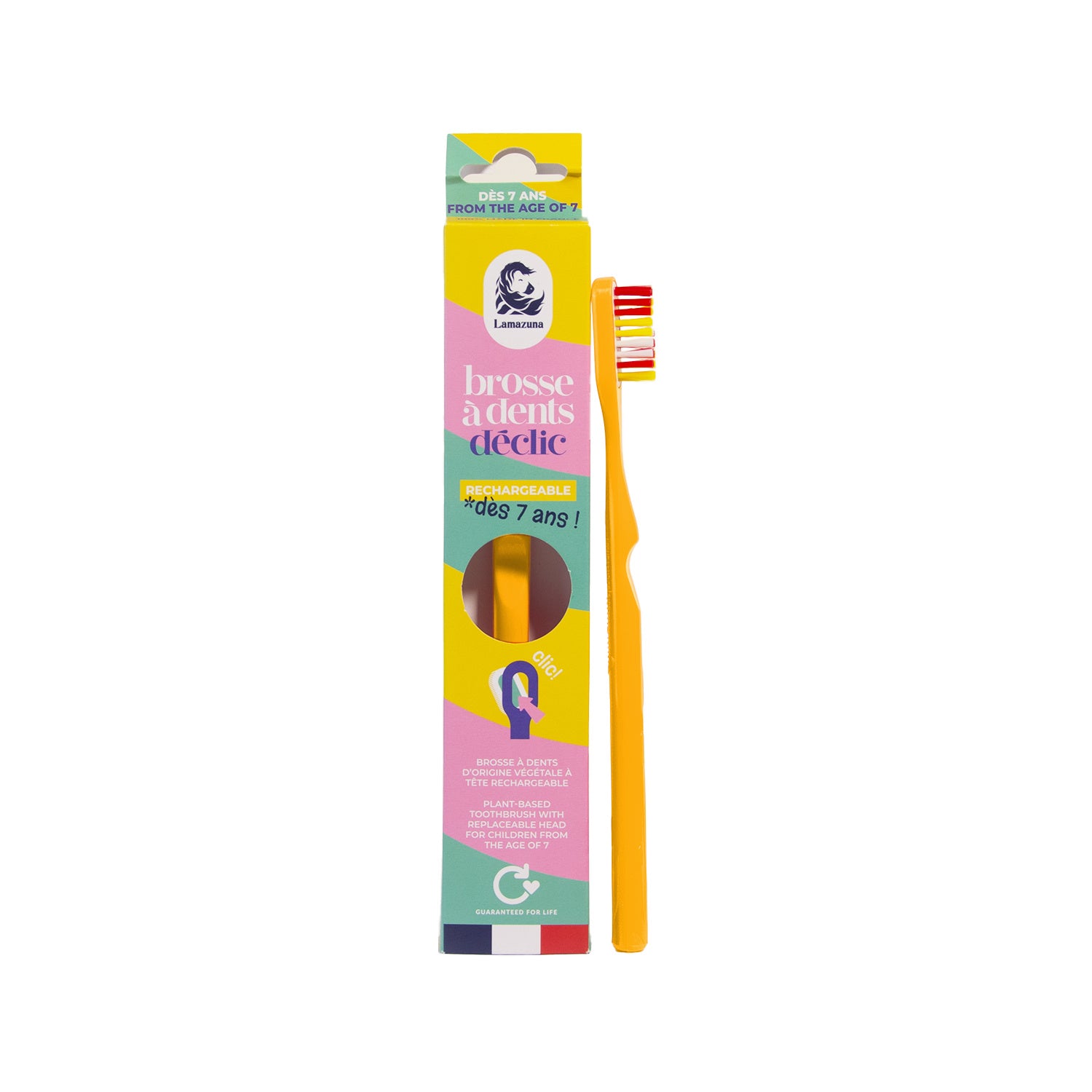 Lamazuna kids yellow toothbrush, soft bristles, eco-friendly Tandenborstels for children, natural oral care by Lamazuna.