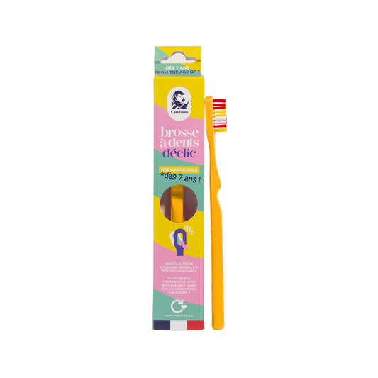 Lamazuna kids yellow toothbrush, soft bristles, eco-friendly Tandenborstels for children, natural oral care by Lamazuna.