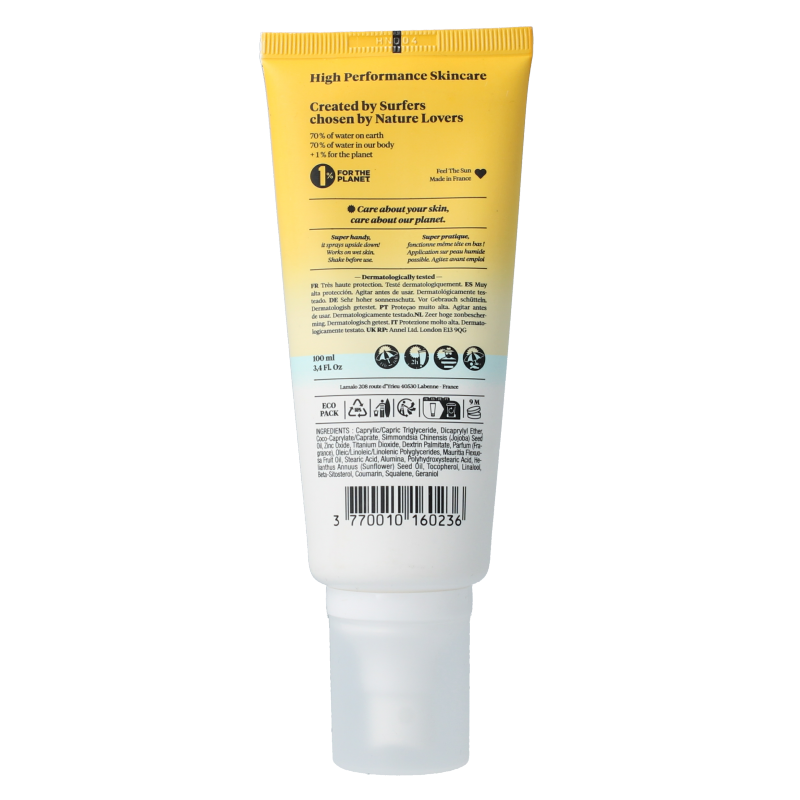 SeventyOne Percent Eco sunspray mineral SPF50 sun protection spray in 100ml bottle, featuring natural sun protection for skin.