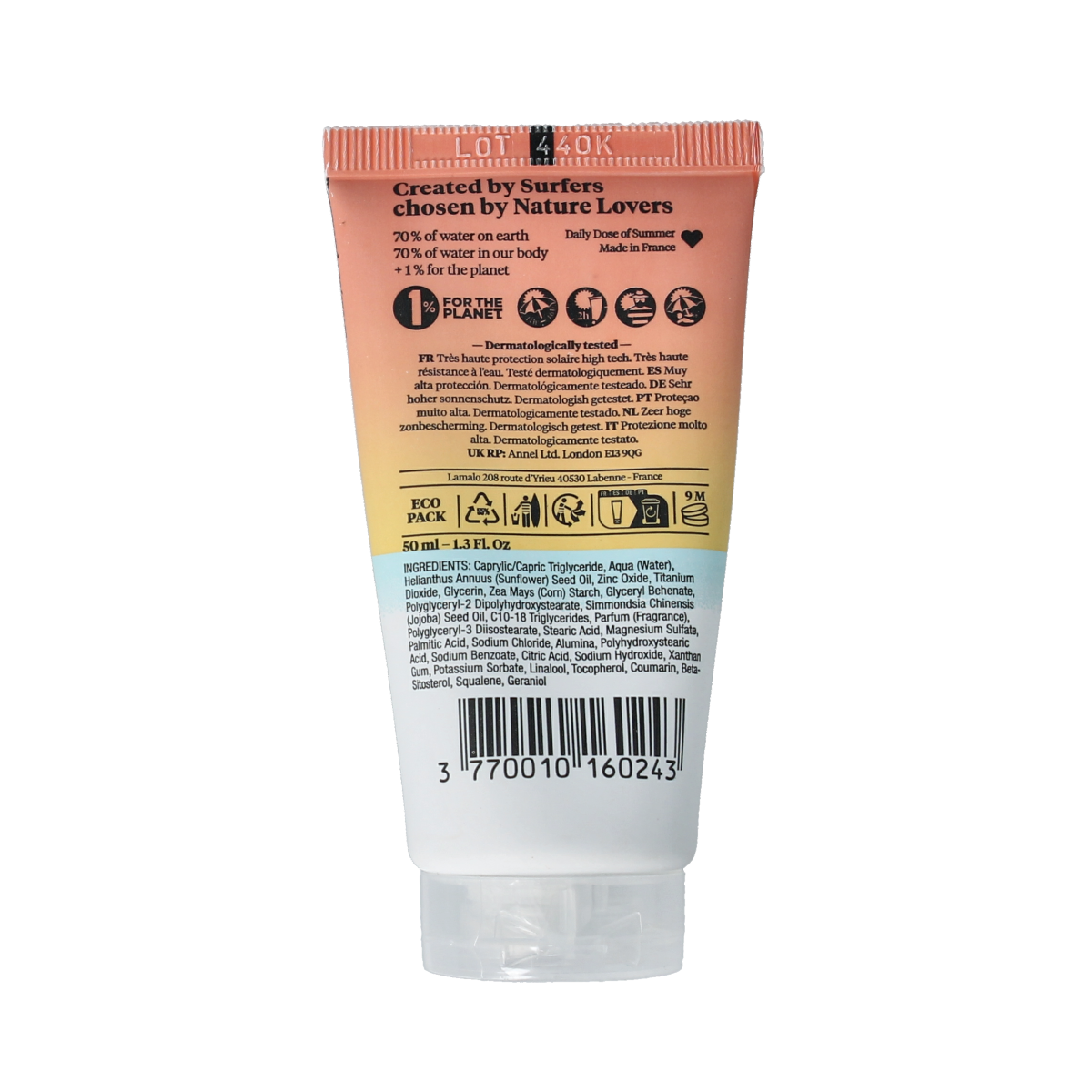 SeventyOne Percent Eco facial sunshield mineral SPF50 sunscreen in 50ml tube, designed for sun protection and eco-friendly skincare.