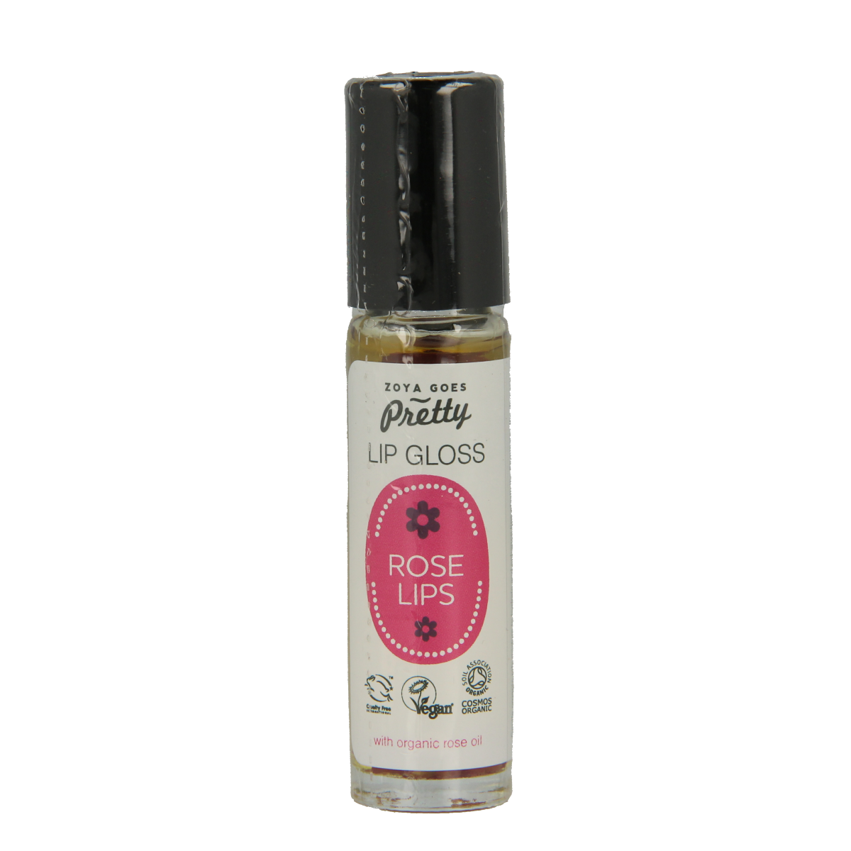 Zoya Goes Pretty rose lips lip gloss in 10ml tube, shiny and smooth makeup product with rose-colored finish.