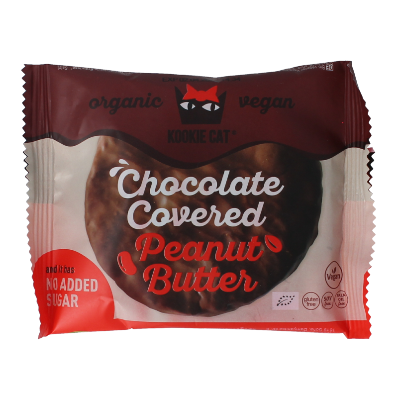 Kookie Cat Peanutbutter bio 50g broodbeleg spread on bread, natural organic peanut butter from Kookie Cat.