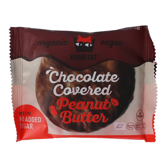 Kookie Cat Peanutbutter bio 50g broodbeleg spread on bread, natural organic peanut butter from Kookie Cat.