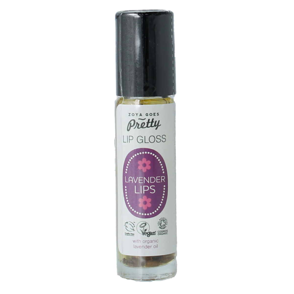 Zoya Goes Pretty lavender lip gloss in 10ml tube, featuring shiny, smooth lip makeup with a lavender hue.