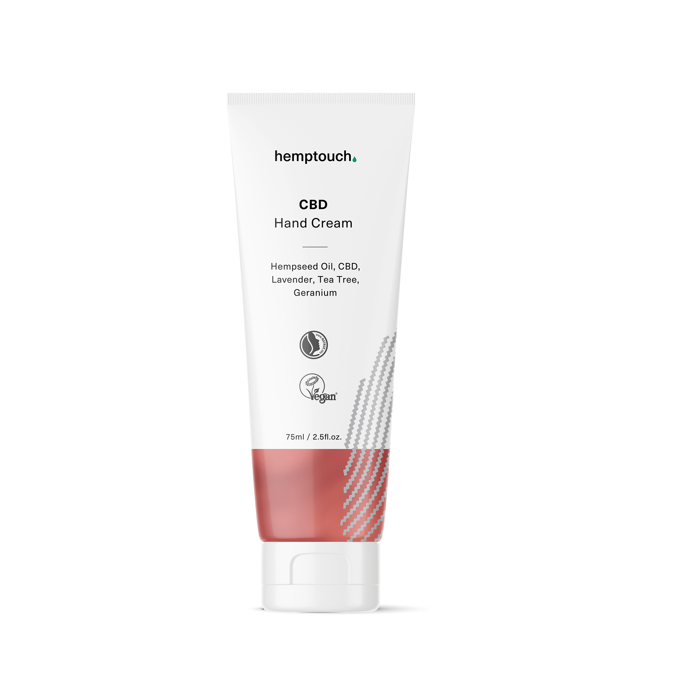 Hemptouch CBD hand cream in 75ml tube, moisturizing and nourishing hand care product with CBD for dry or sensitive skin.