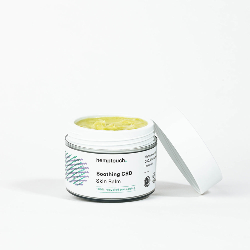 Hemptouch Soothing skin balm in a 50ml jar, natural facial skincare product with calming ingredients for sensitive skin.